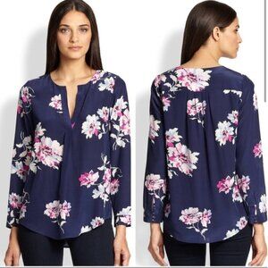 Joie Deon Silk Floral Print Long Sleeve boho Blouse Top Black red white flowy XS